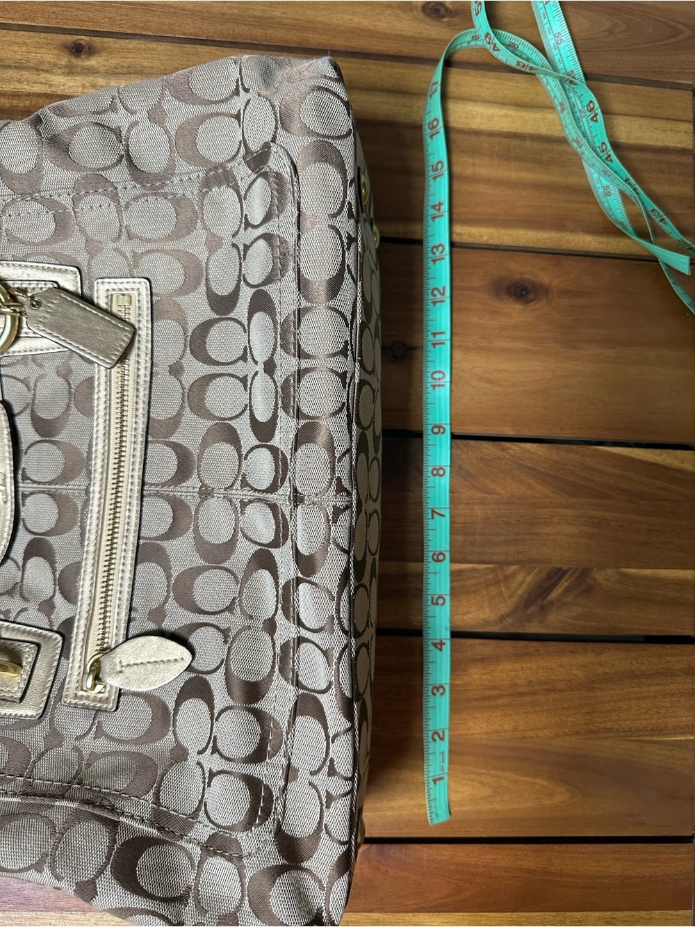 Coach Penelope Khaki/Tan Signature Jacquard Shoulder Bag F14692 - Picture 9 of 11